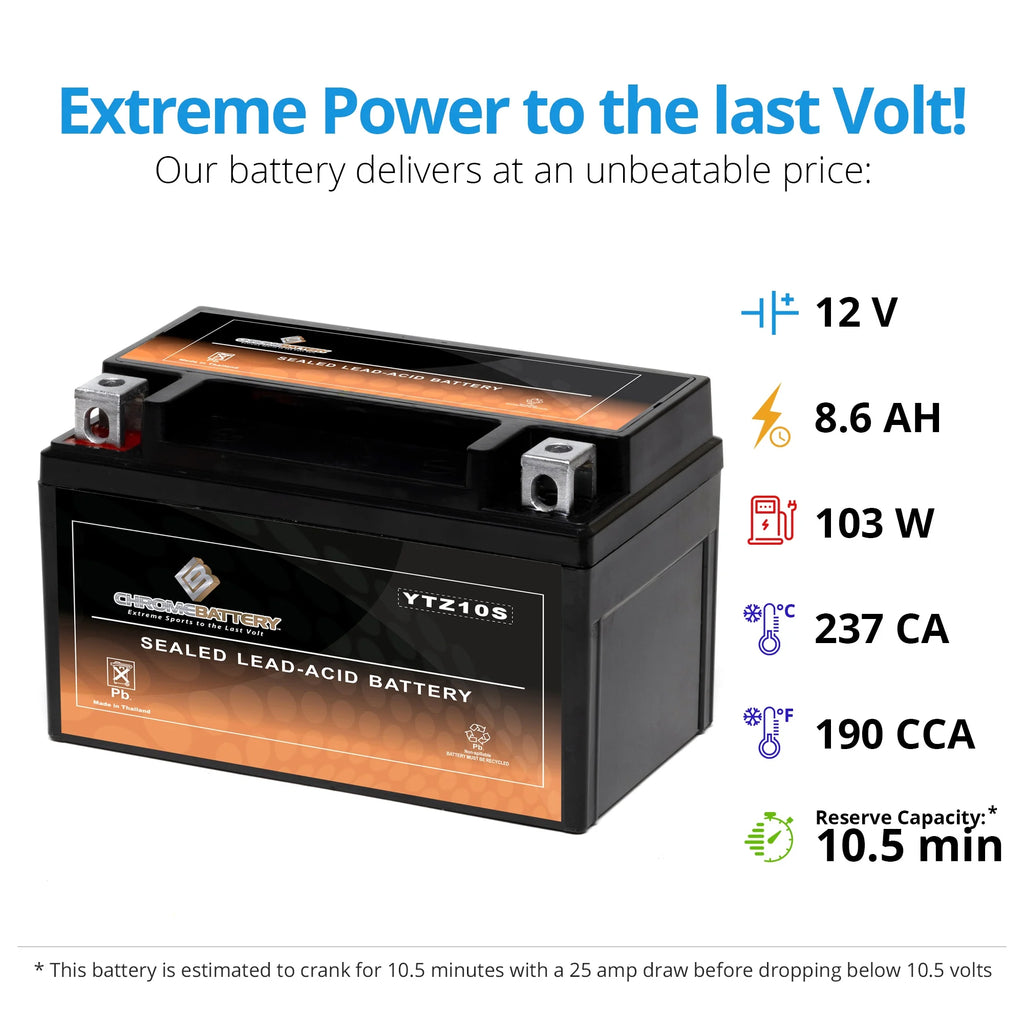 12 Volts 8.6 Ah 190 Cca Motorcycle Battery O764530
