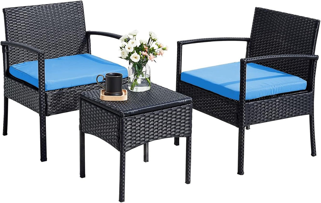 3 PCS Patio Rattan Chair Set with Conversation Table Q805