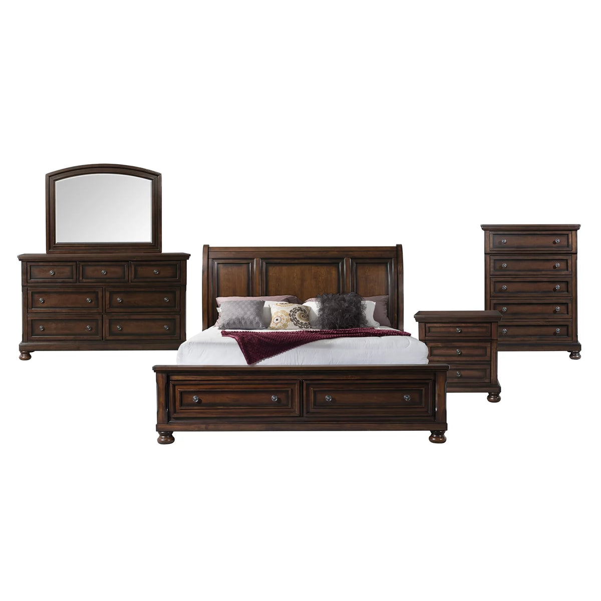 King Storage 5pc Bedroom Set Walnut Q1766