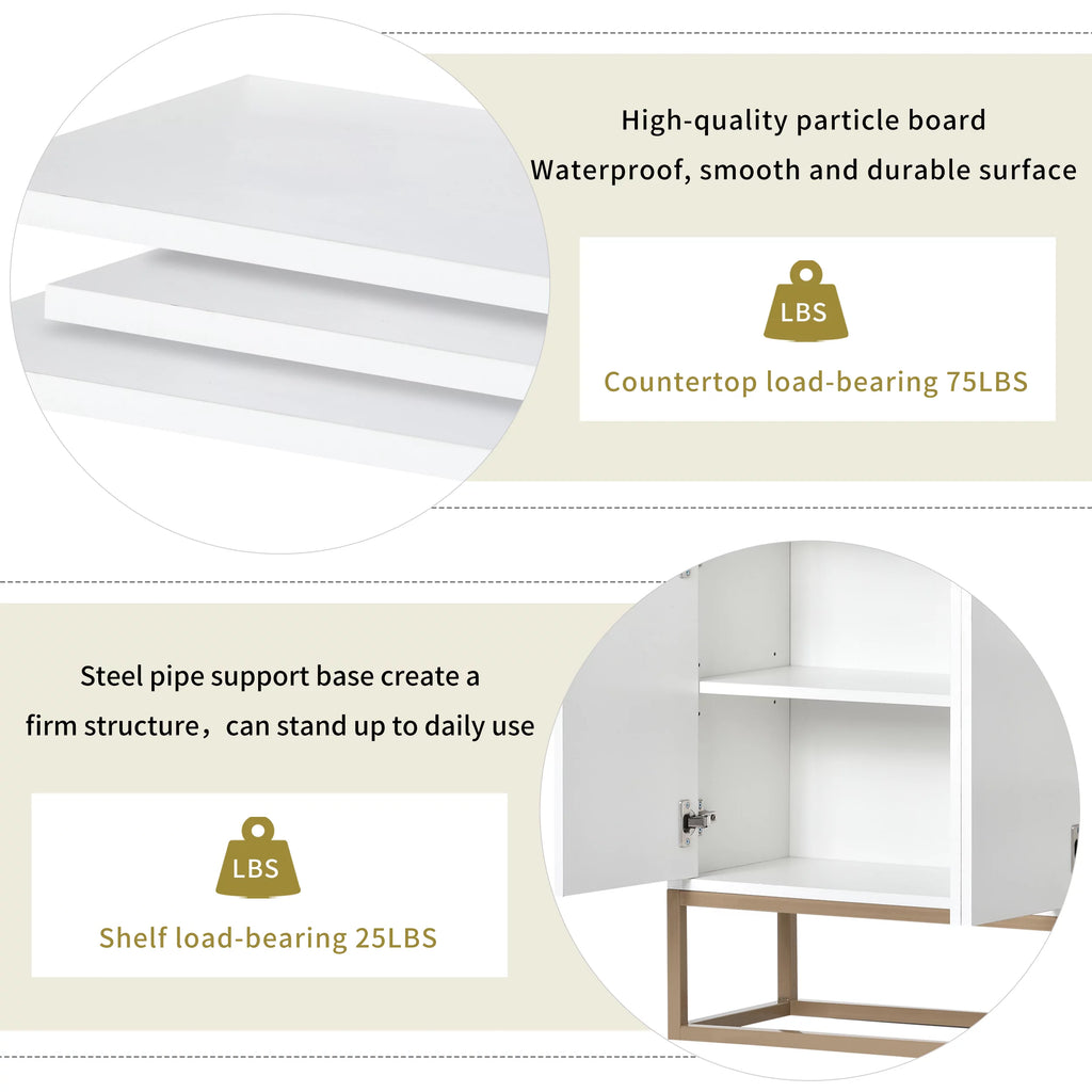 White Wooden Storage Cabinet with Metal Legs and Adjustable Shelves N6733