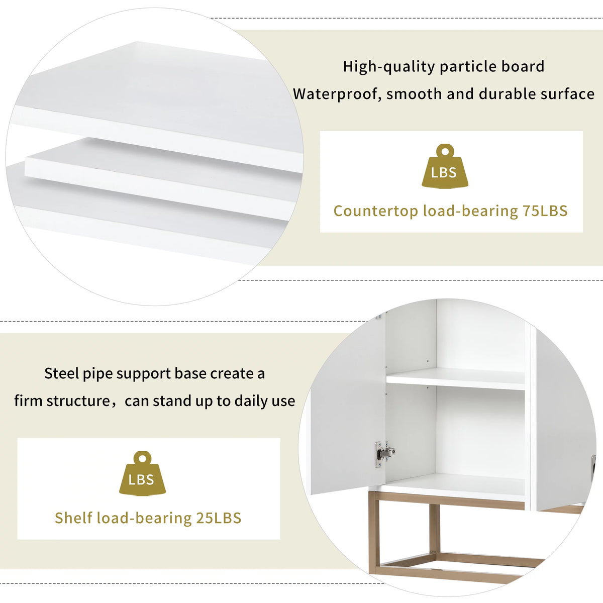 White Wooden Storage Cabinet with Metal Legs and Adjustable Shelves N6733