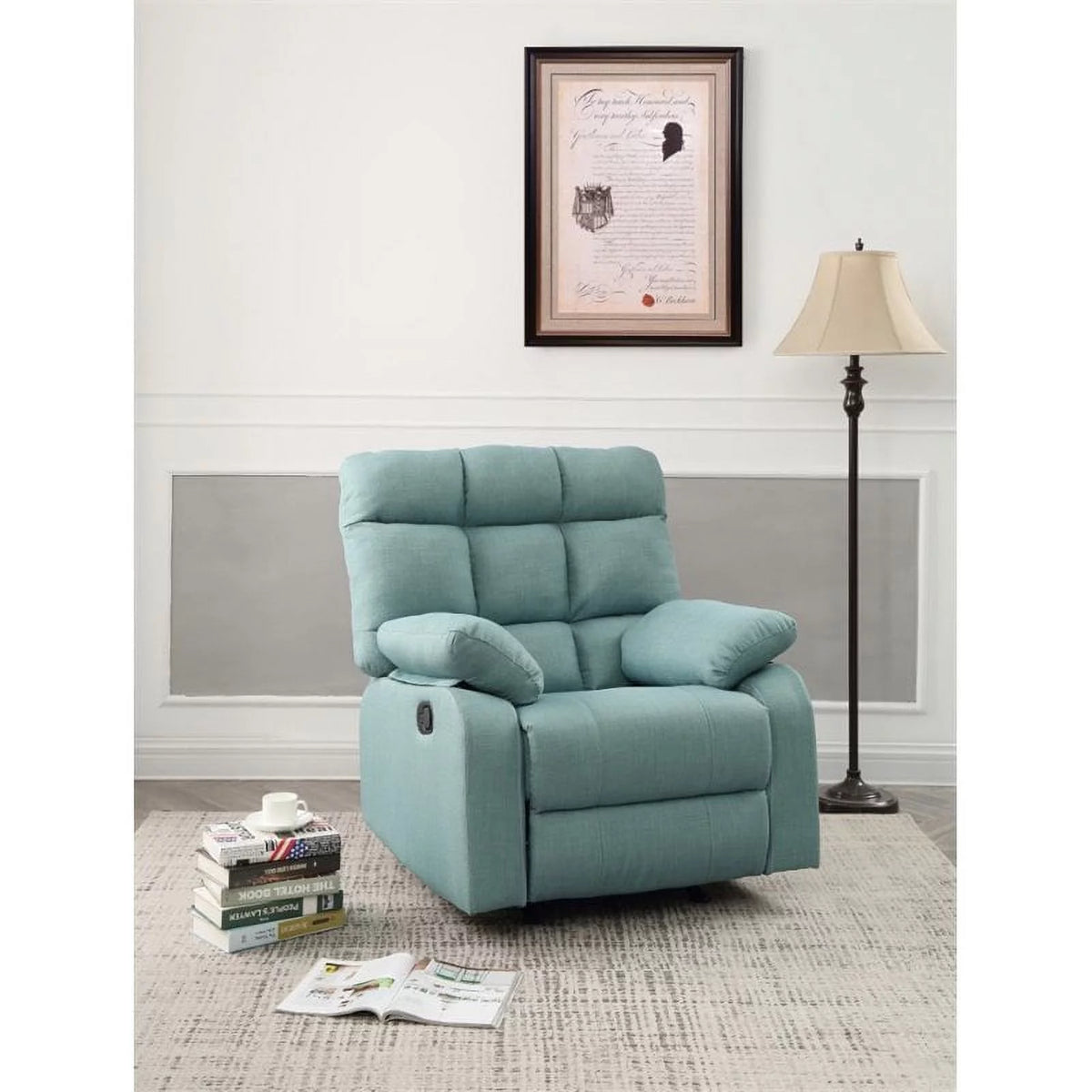 Teal Turquoise Fabric Rocker Recliner F2916