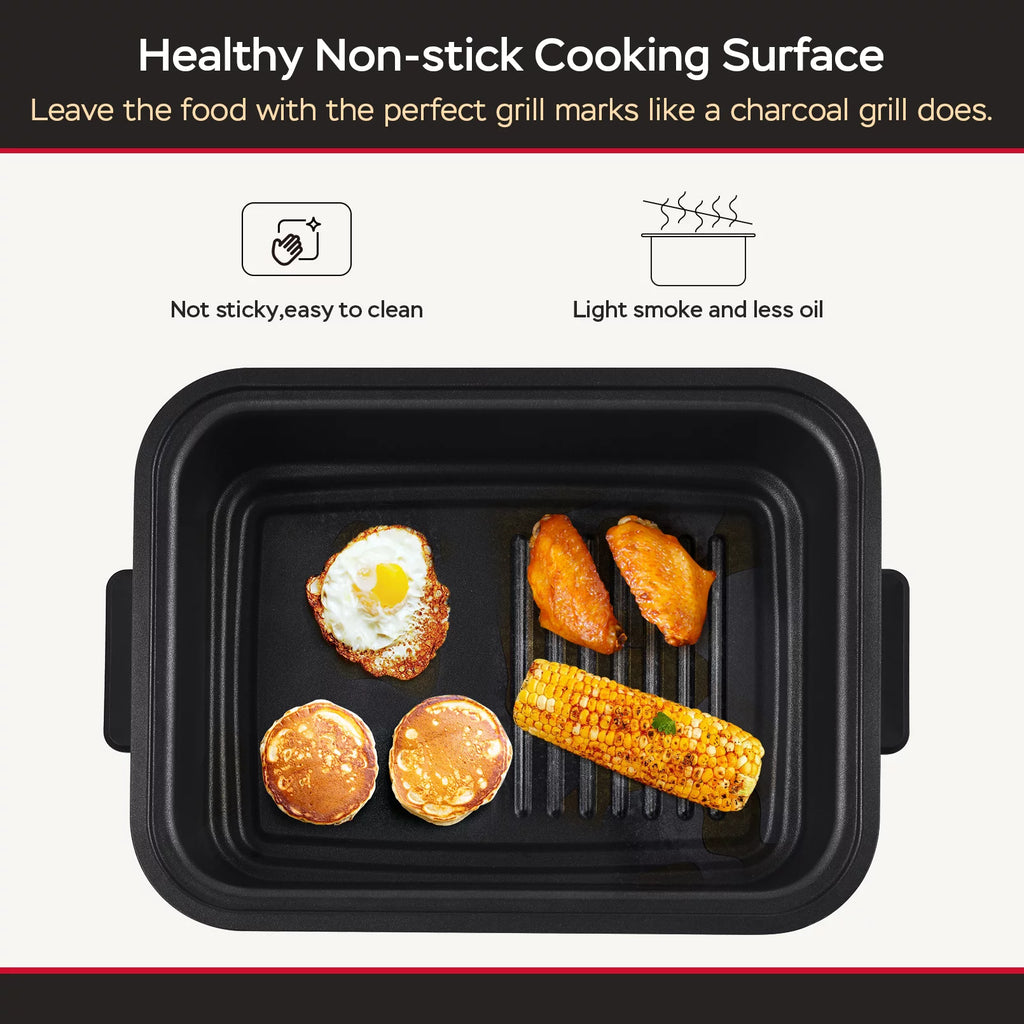7-in-1 Indoor Grill with 6 Qt Air Fryer, 1500W, Black G16629