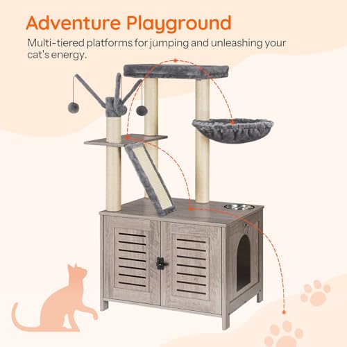 44" Tall Wooden Cat Tree with Litter Box Enclosure T55132
