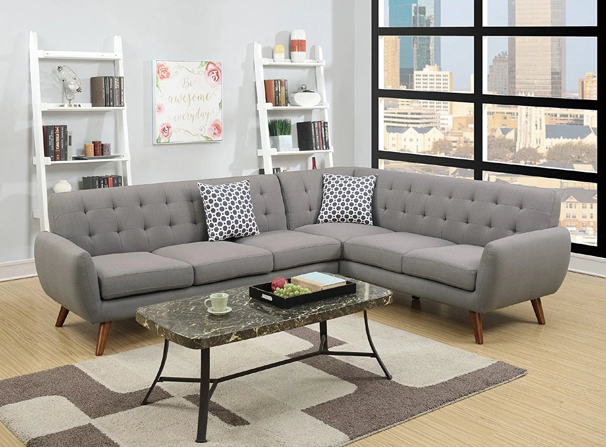 Grey Polyfiber Linen-Like Fabric Sectional Sofa Set G795743