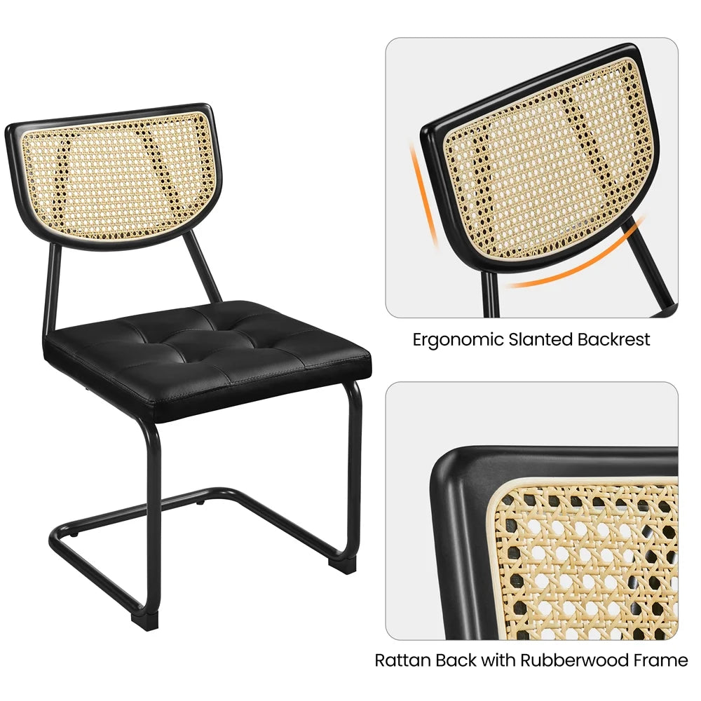 Black Armless Dining Chairs with Mesh Rattan Back M924