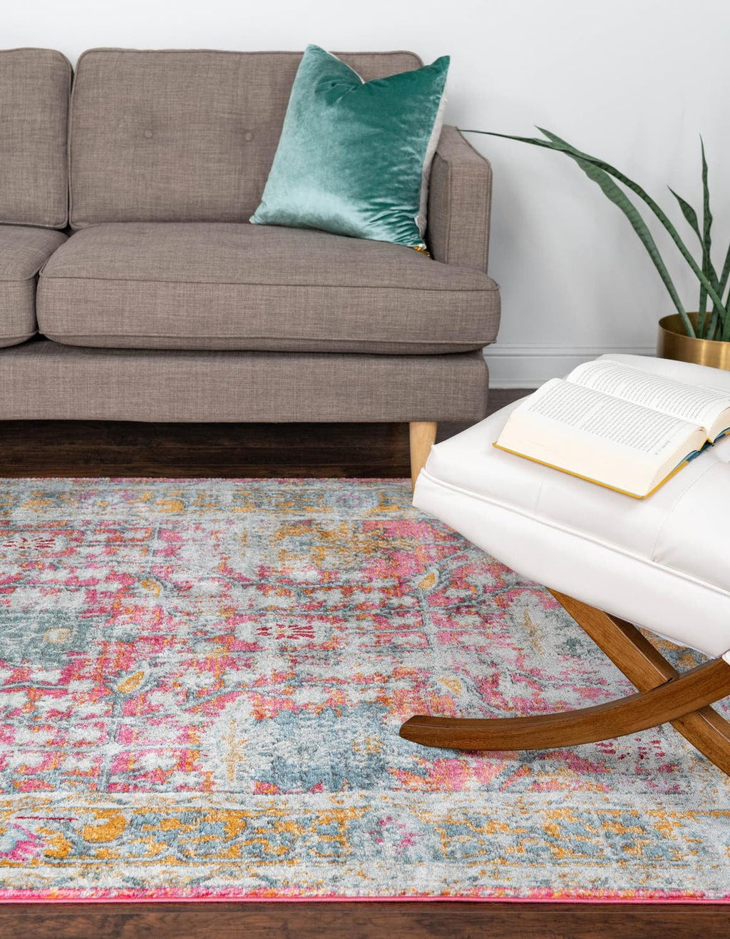 Pink Transitional Floral Rug U986