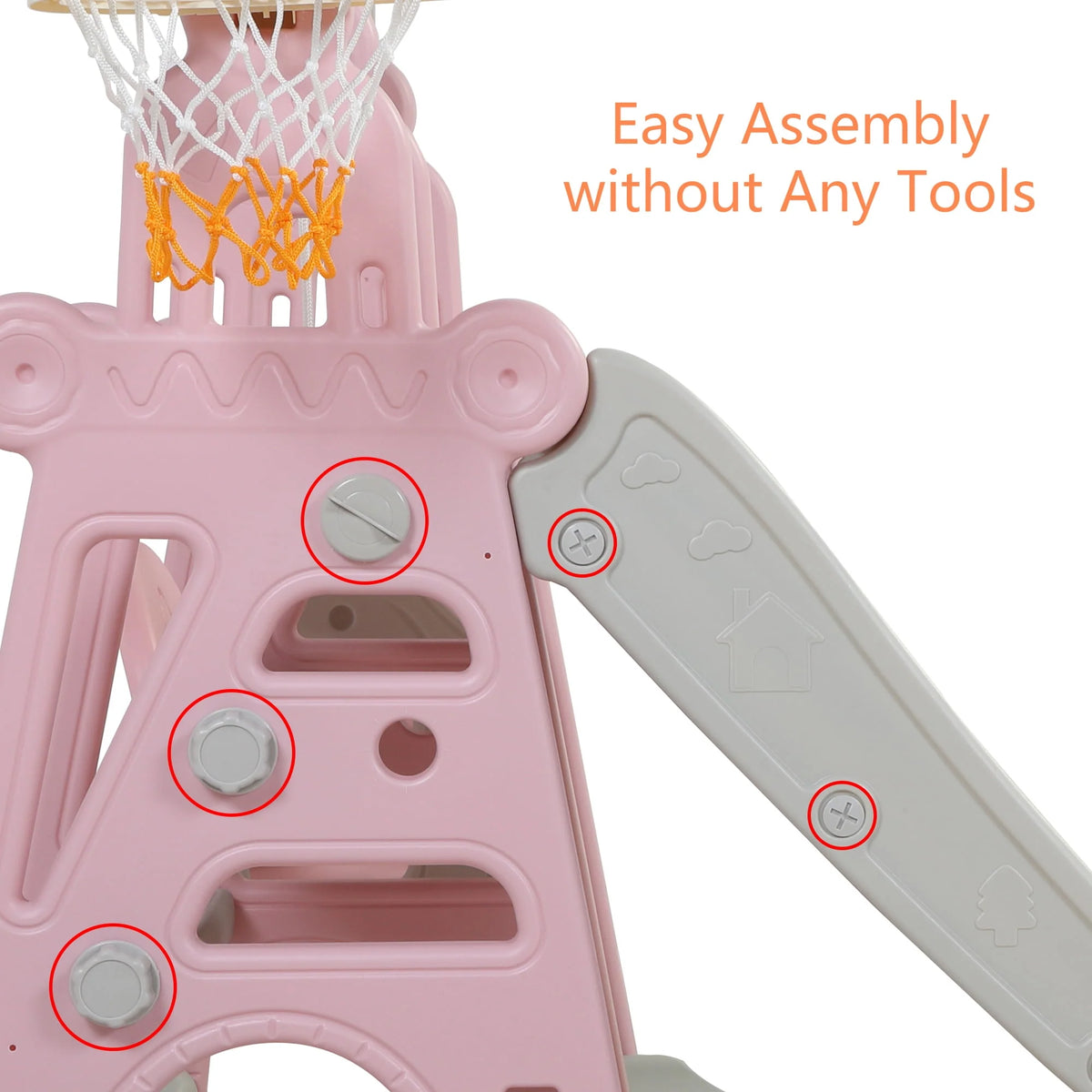 4 in 1 Slide and Swing Set with Basketball Hoop X869238