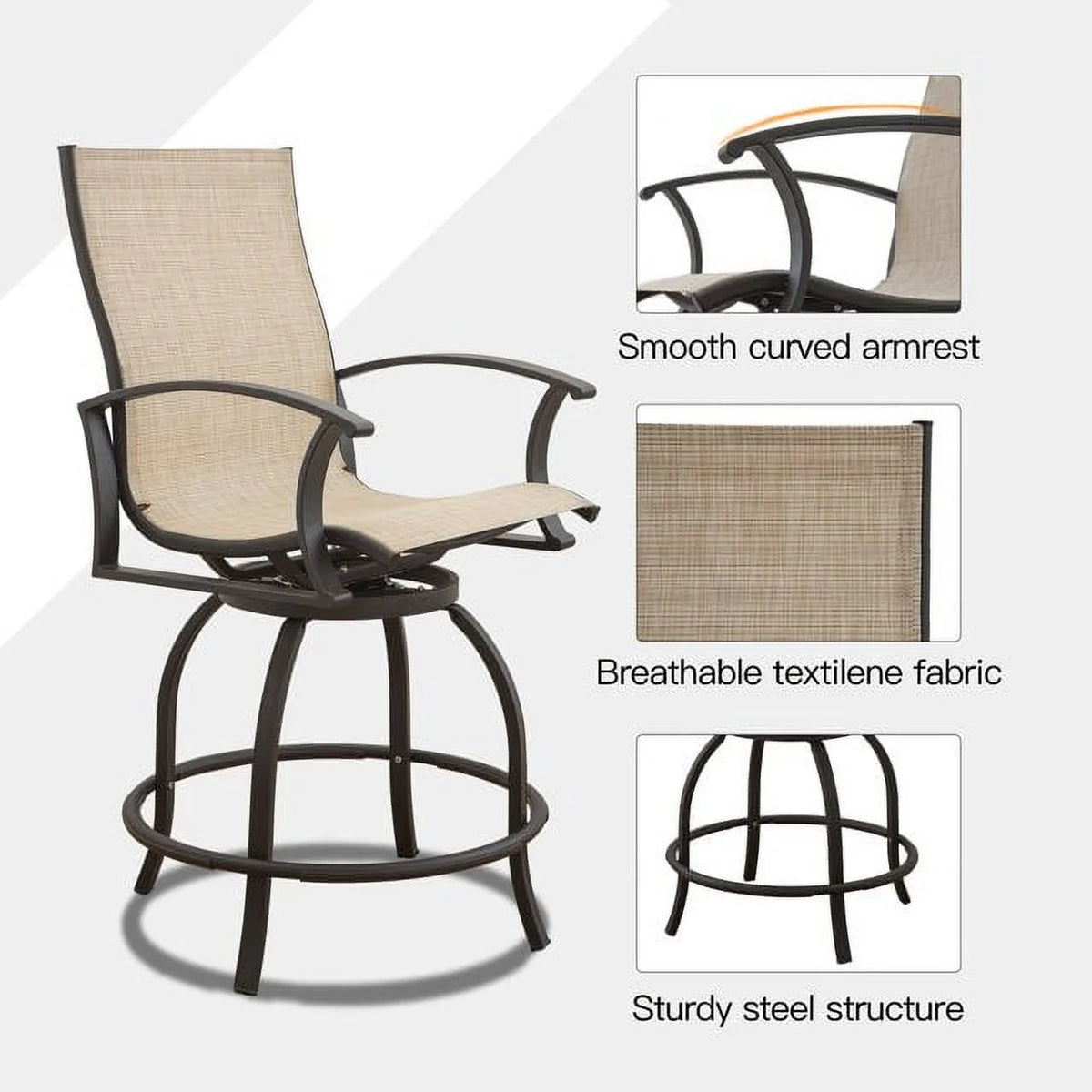3 Piece Swivel Bar Stools and Table Patio Bistro Set O515947