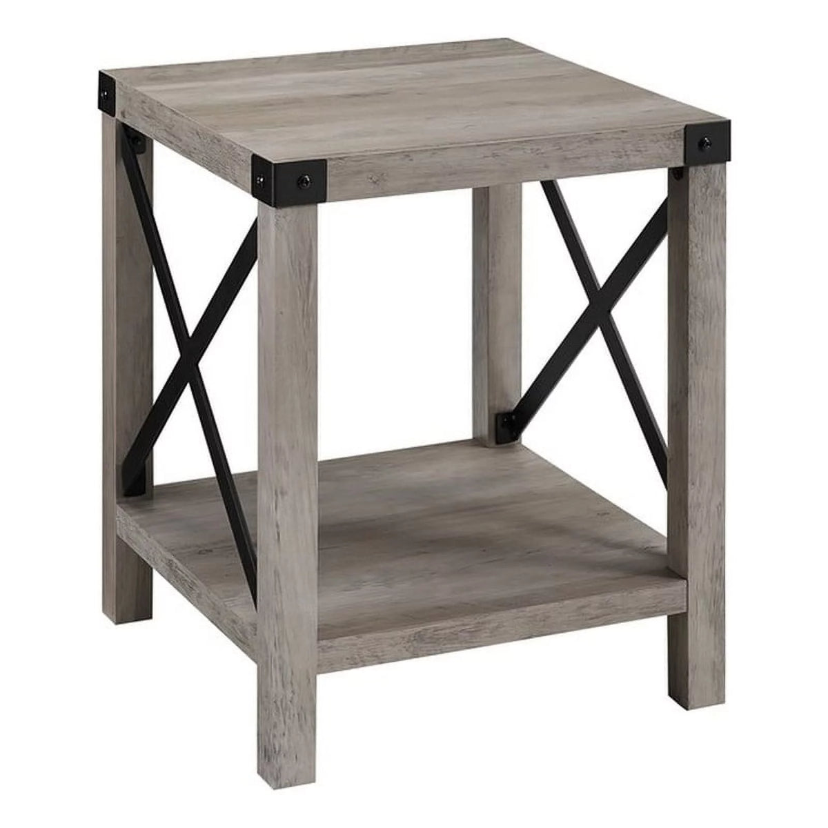 18" Gray Farmhouse Wood Side Table with Metal Frame G90342
