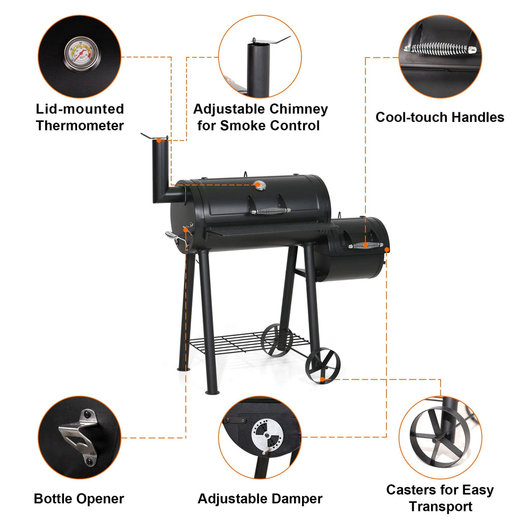 Portable Charcoal Grill with Offset Smoker Y94612