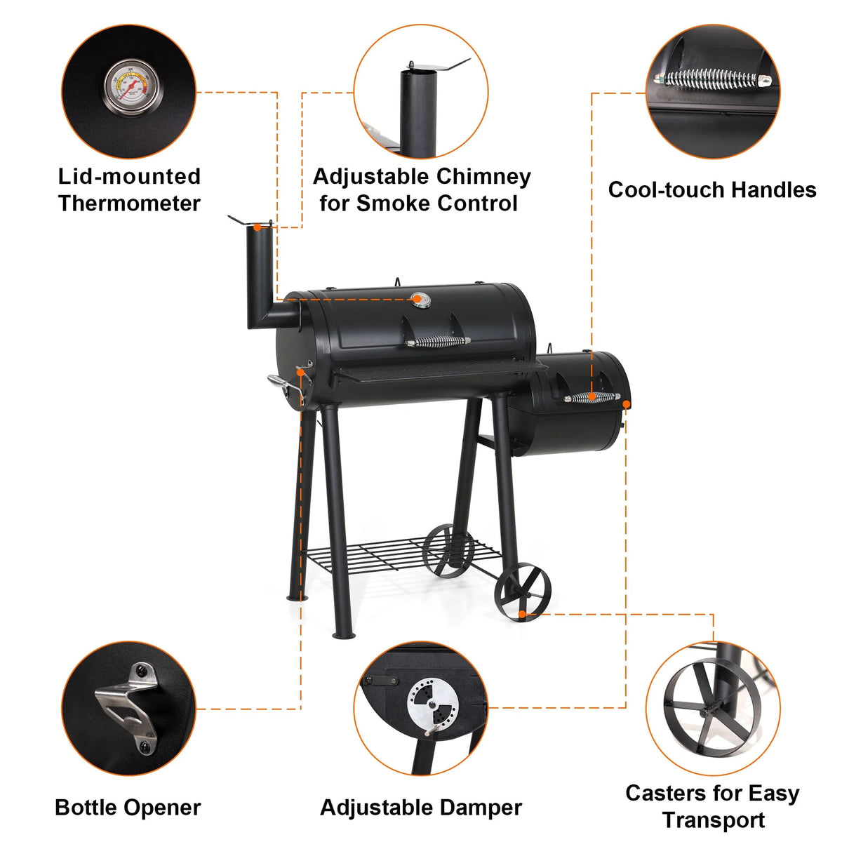 Portable Charcoal Grill with Offset Smoker Y94612
