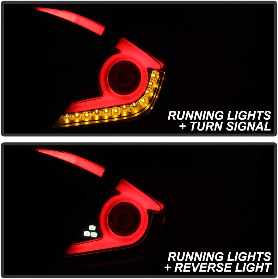 2016-2018 Honda Civic Sedan Black Housing Smoked Lens LED Tail Lights X636