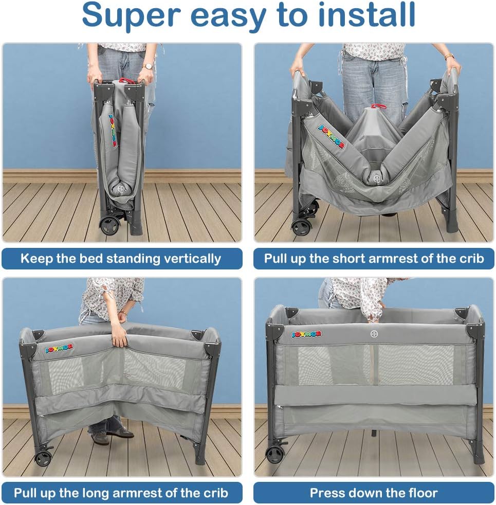 3 in 1 Baby Bedside Sleeper with Mattress and Carry Bag Y42878