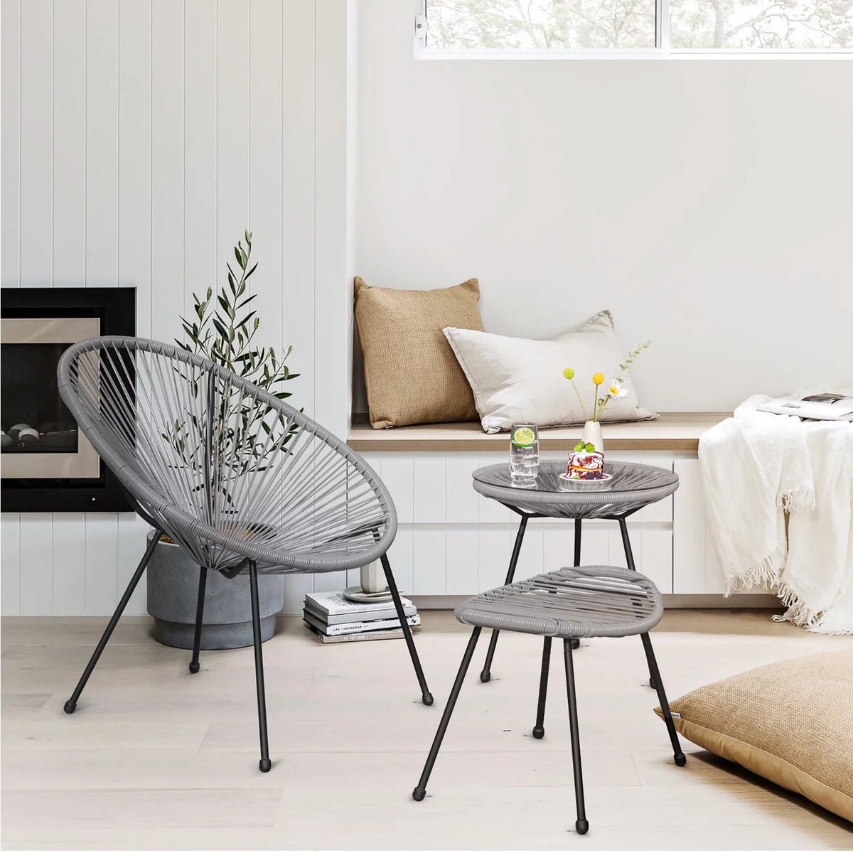 5 Pieces PE Rattan Woven Rope Chair Set with Coffee Table G776