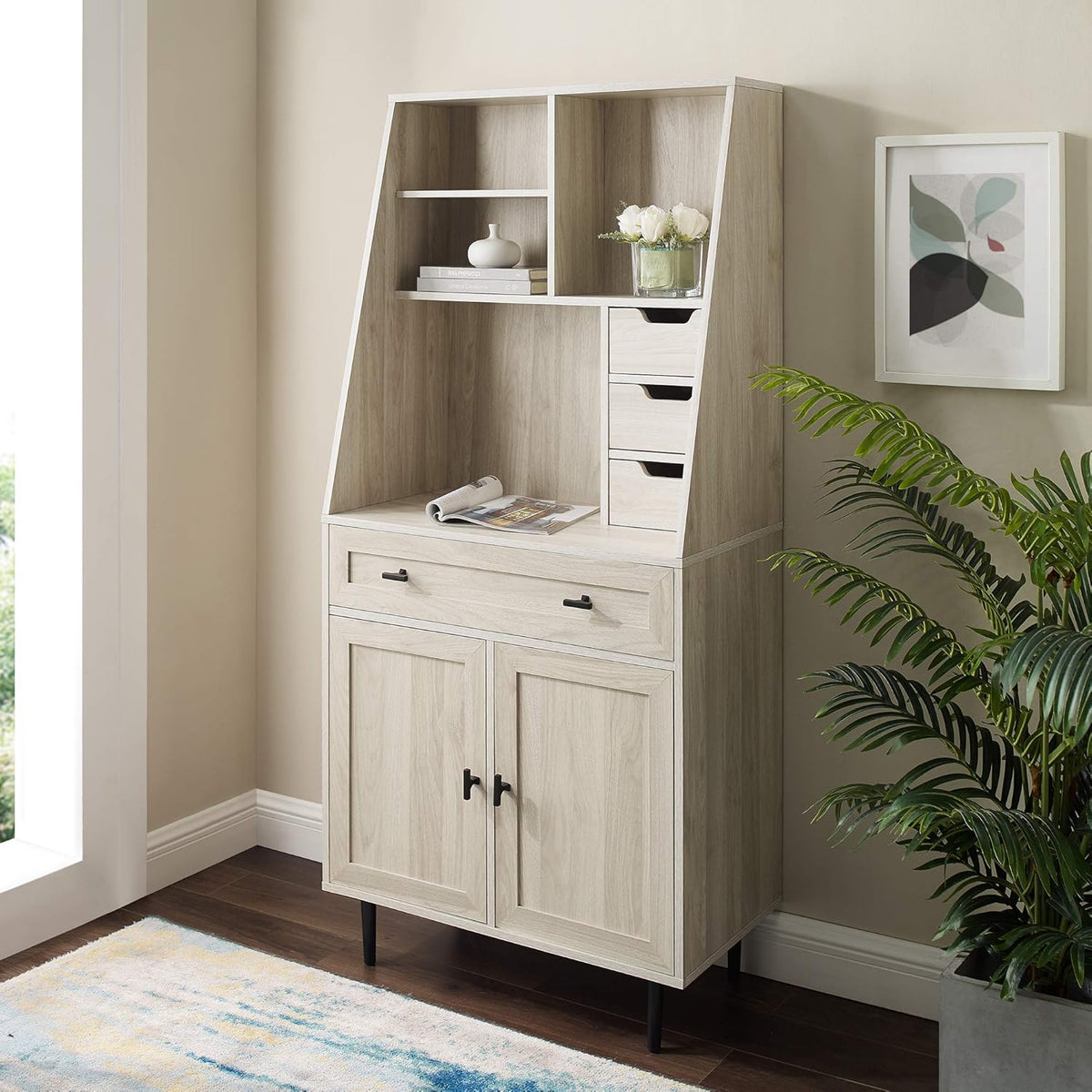 Dark Walnut Wood Secretary Desk with Hutch X611622