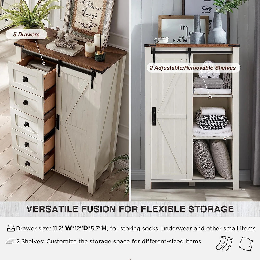 5 Drawer Dresser with Barn Door O2370