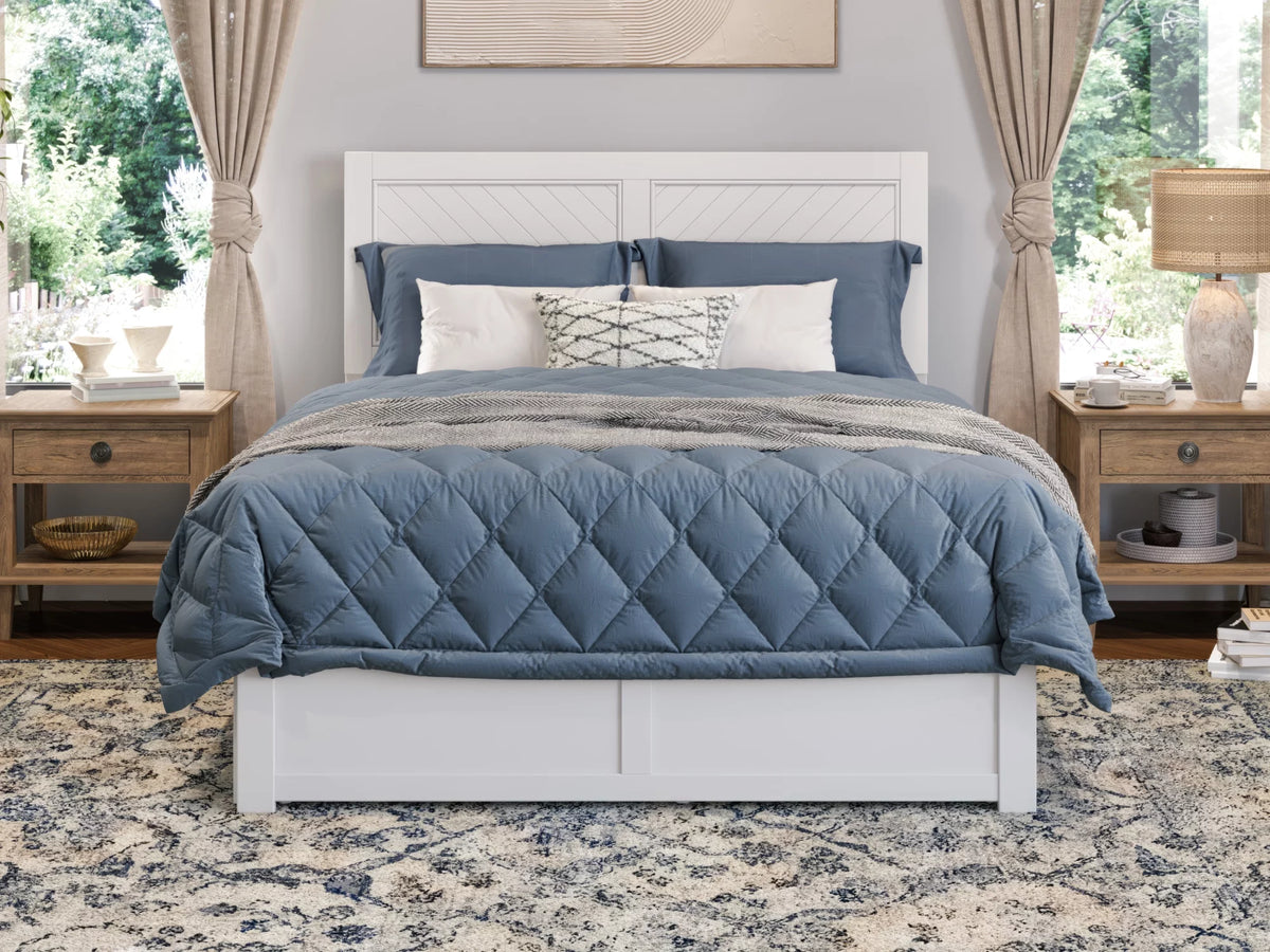 White Solid Wood Platform Bed with Footboard & Twin XL Trundle, Queen Z724