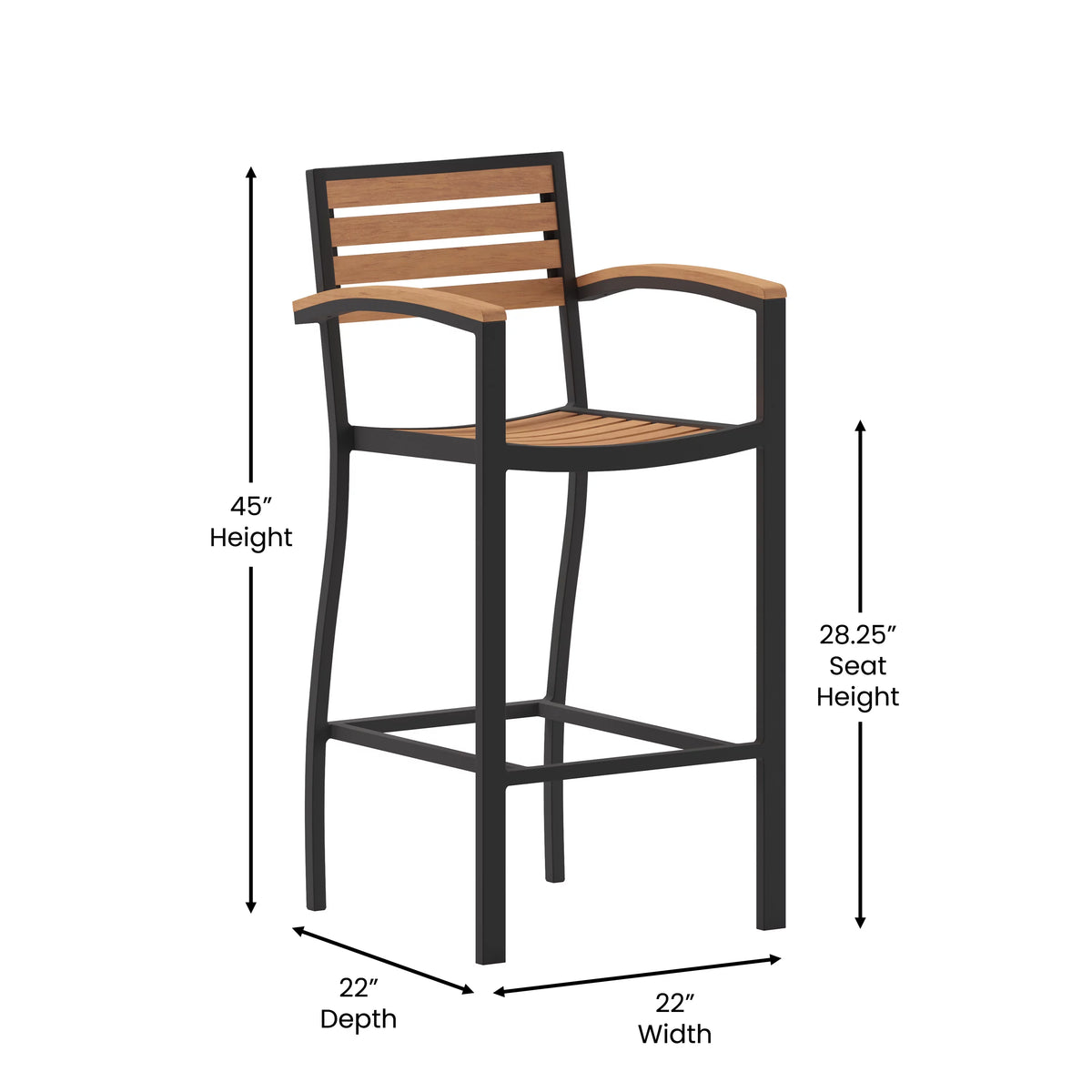 Teak Bar Height Stool with Arms Y742