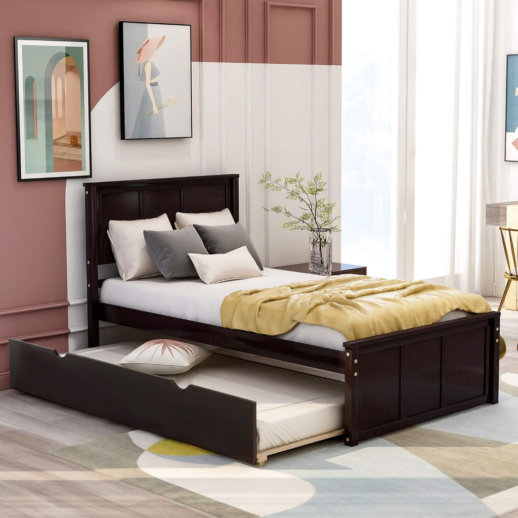 Gray Wood Platform Bed with Trundle and Drawers X43773