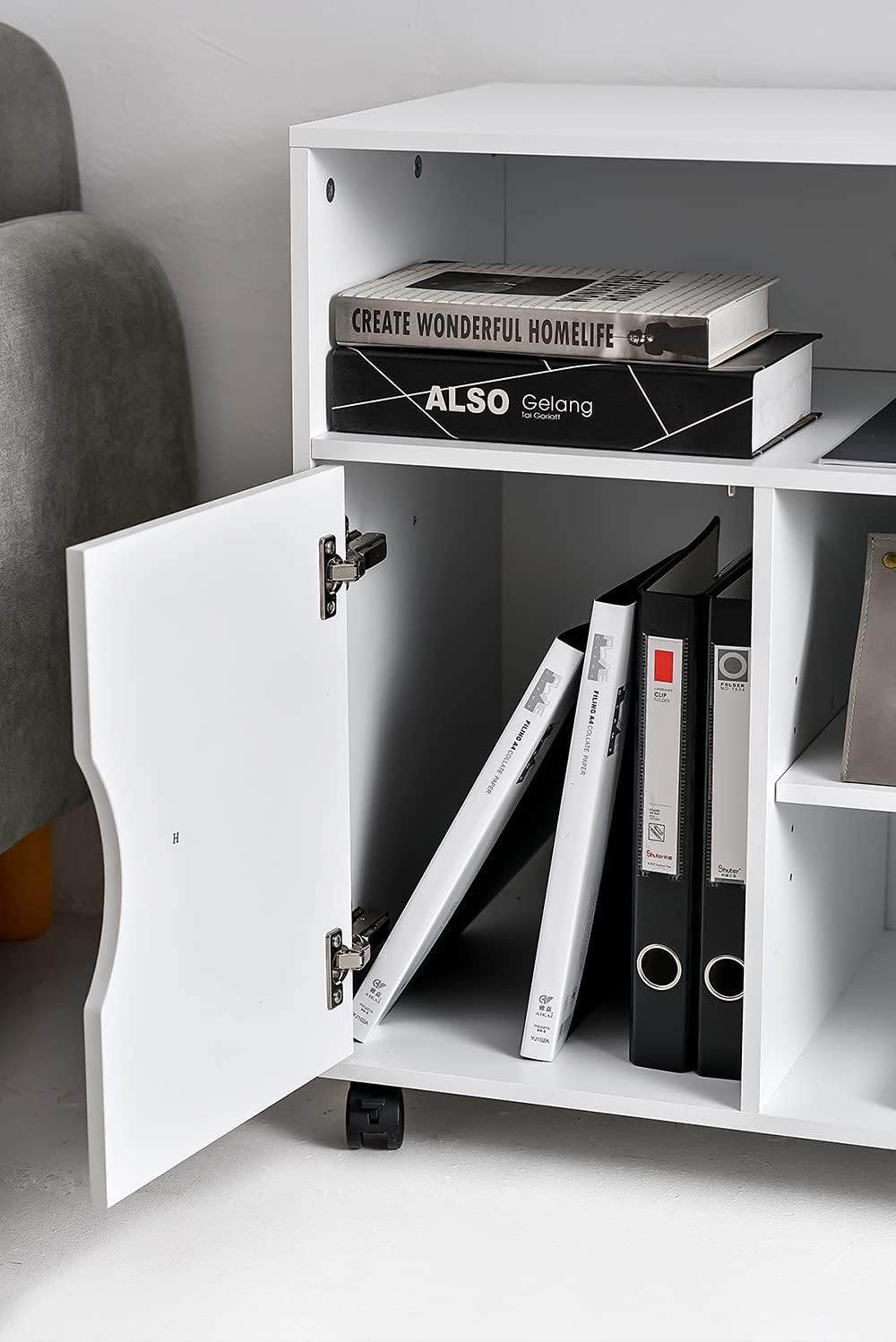File Cabinet Printer Stand with Wheels and 3 Open Shelves K923