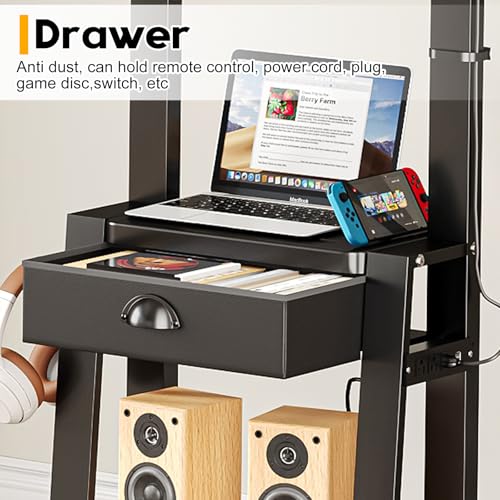 Rolling TV Stand with Power Outlet, Adjustable Height Mobile TV Cart with Wheels W304785