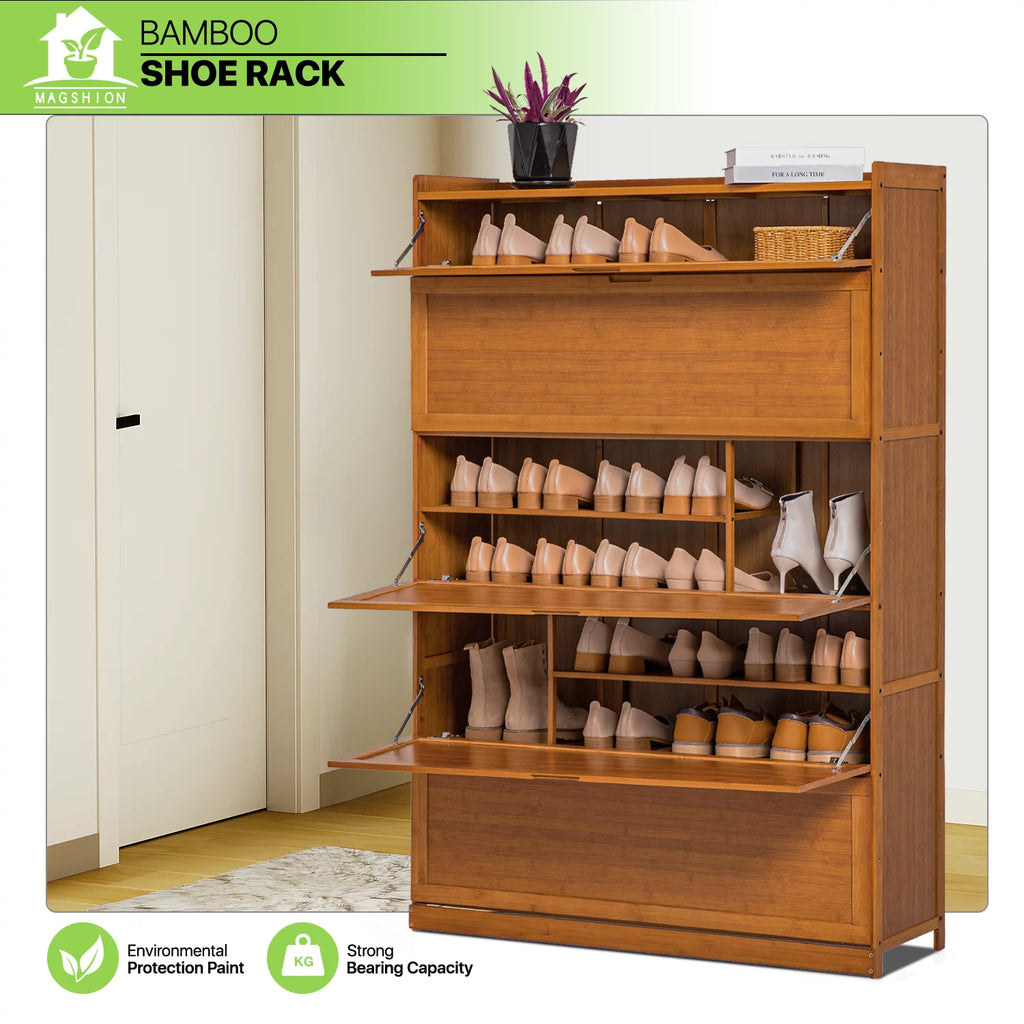 Bamboo 9 Tier Shoe Organizer Cabinet with Door I828