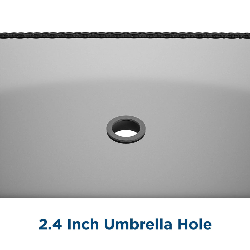 Black Wicker Dining Table with Glass Top and Umbrella Hole W6797