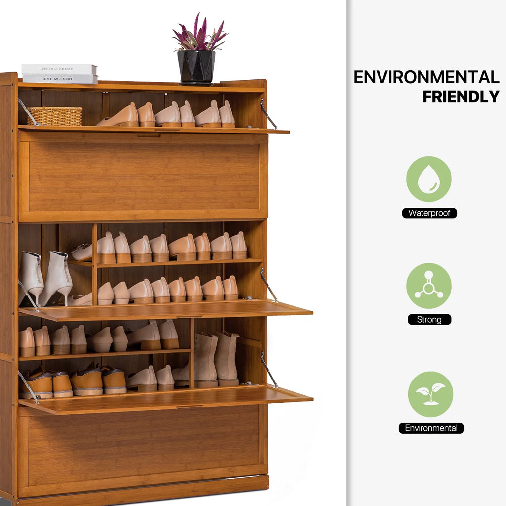 Bamboo 9 Tier Shoe Organizer Cabinet with Door I828