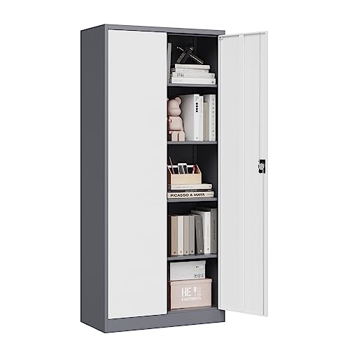 Black Steel Storage Cabinet with Doors and 5 Shelves C578