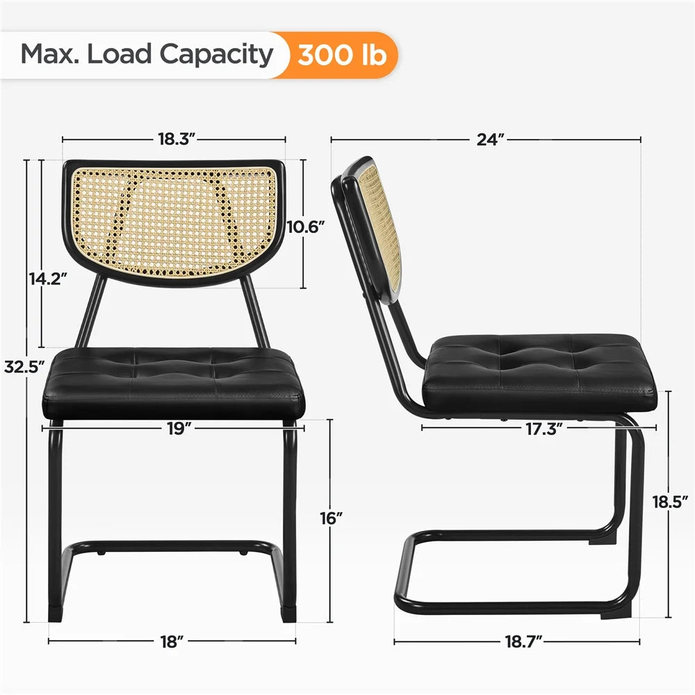 Black Armless Dining Chairs with Mesh Rattan Back M924