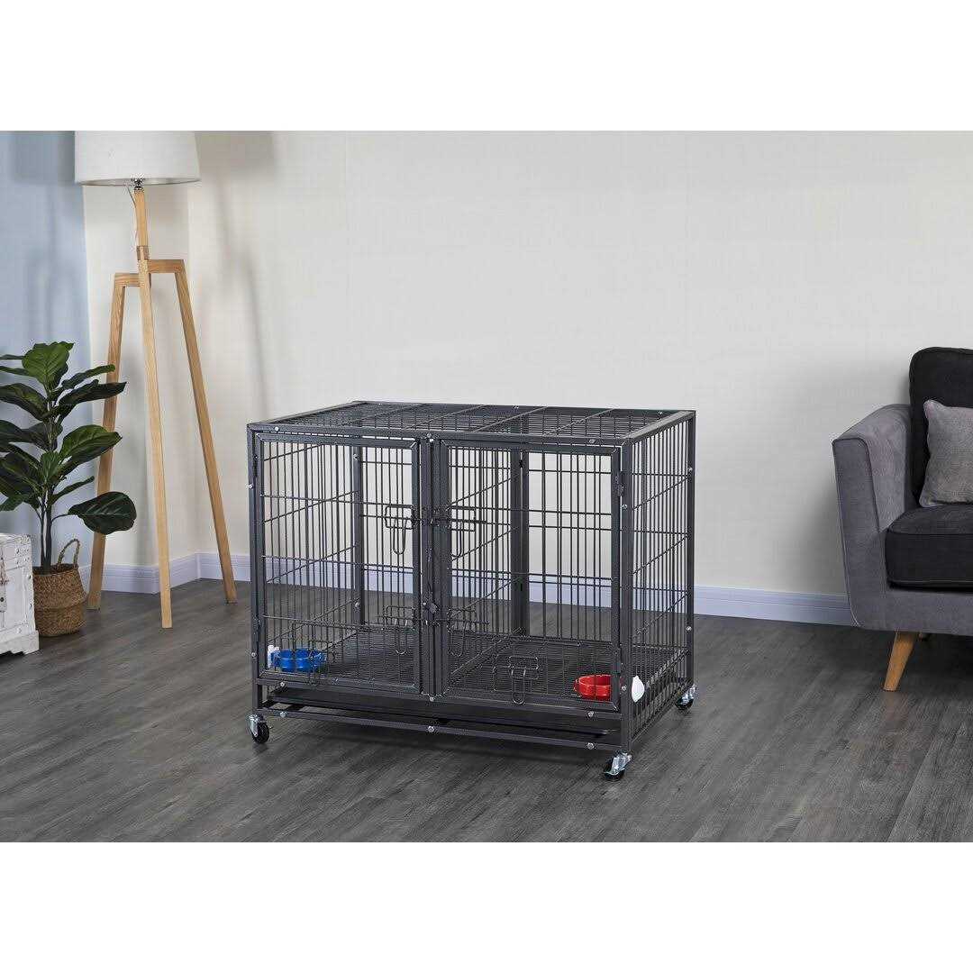 44 in. Stackable Cat & Dog Crate with Divider & Water Bowls H10096