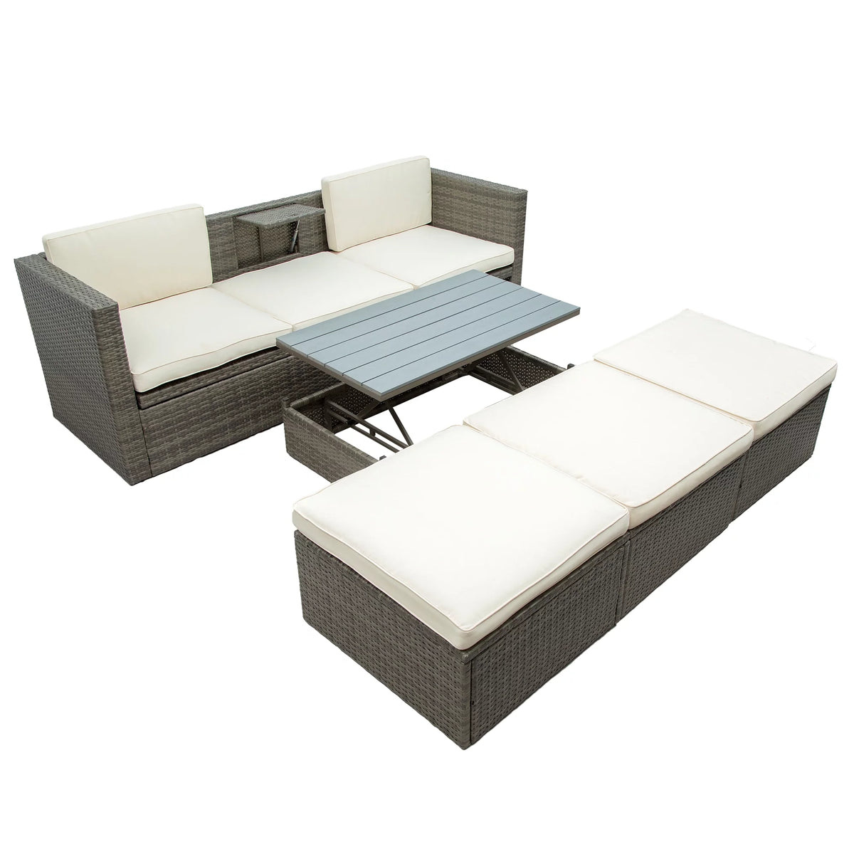 5-Piece PE Rattan Patio Furniture Set with Cushions and Coffee Table Q1304