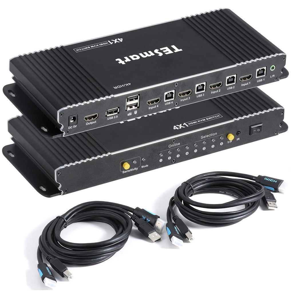 HDMI KVM Switch 4 Port 4K @60Hz 4x1 with 2 Pcs 5ft KVM Cables USB 2.0 Red V4665