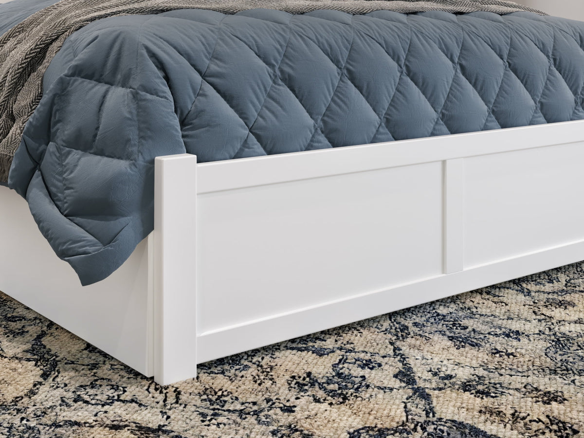 White Solid Wood Platform Bed with Footboard & Twin XL Trundle, Queen Z724