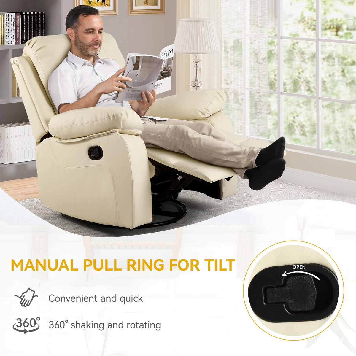Beige Leather Swivel Glider Rocker Recliner F820