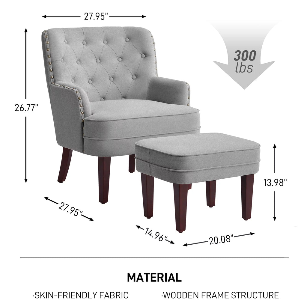 Gray Upholstered Accent Chair and Ottoman Set Y6596