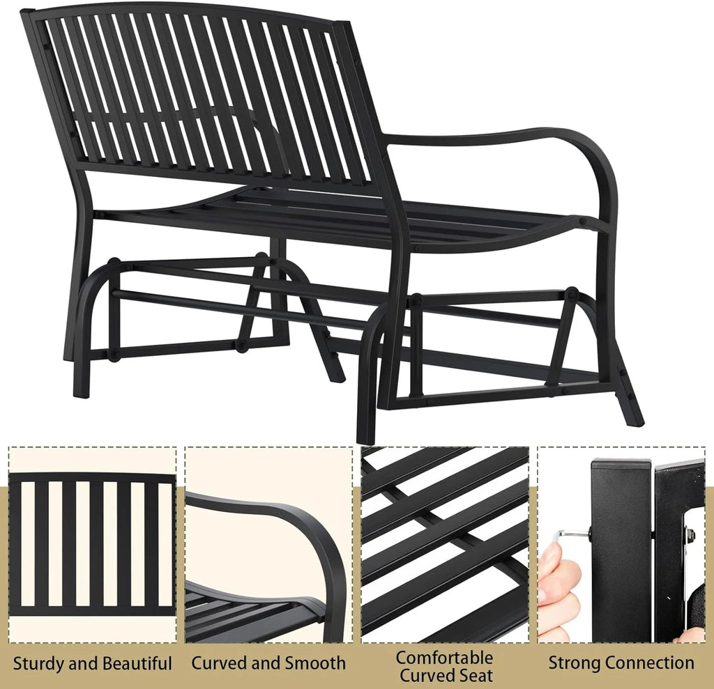Black Metal Outdoor Glider Bench B1180