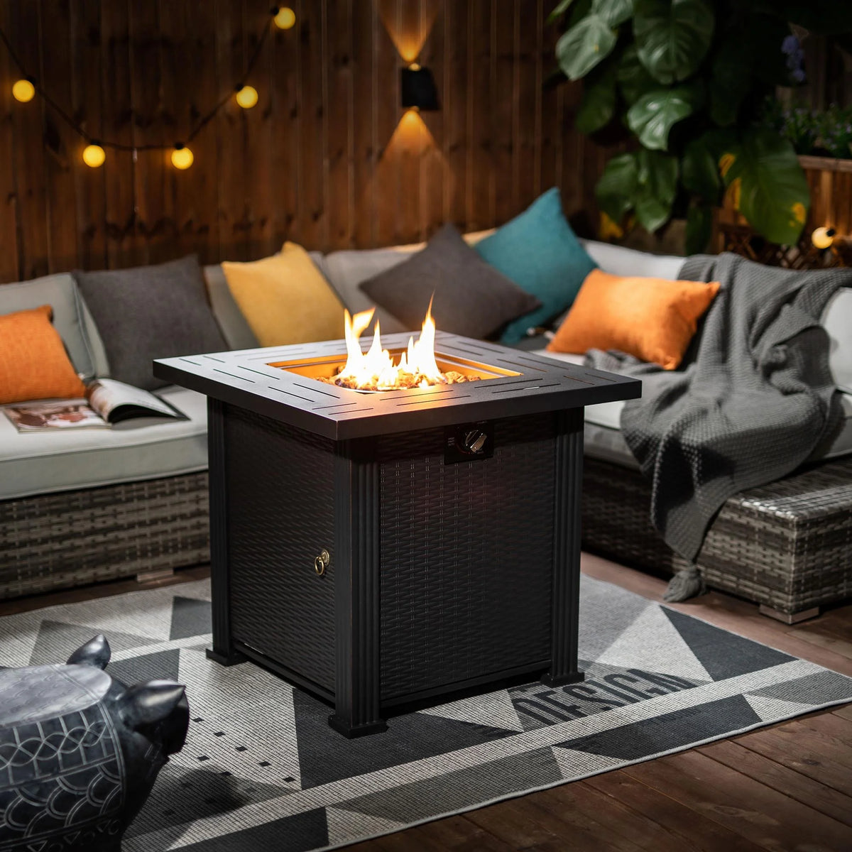 Propane Fire Pit Table 40,000 BTU Auto-Ignition with Lid & Lava Rock N177988
