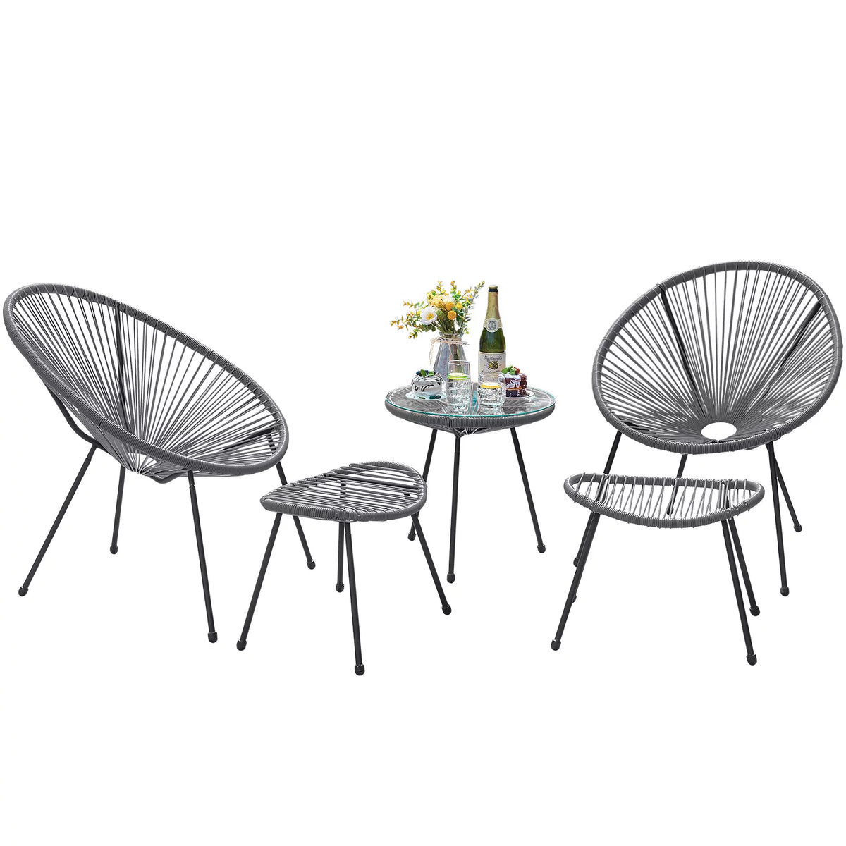 5 Pieces PE Rattan Woven Rope Chair Set with Coffee Table G776