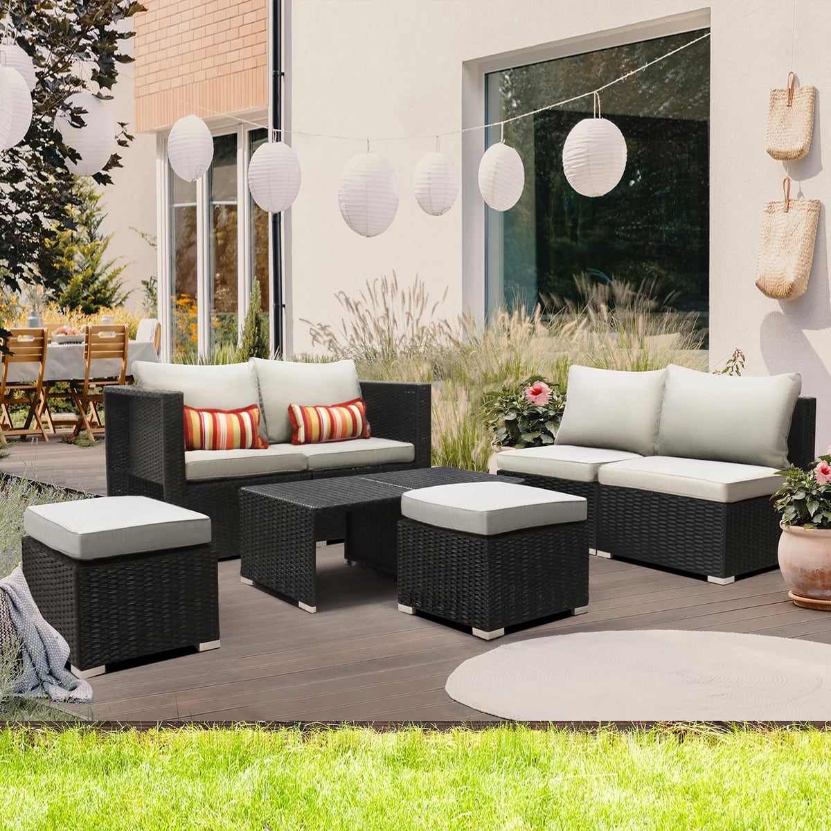 8 PCS Patio Furniture Set Sectional Sofa with Ottoman Coffee Table L89075