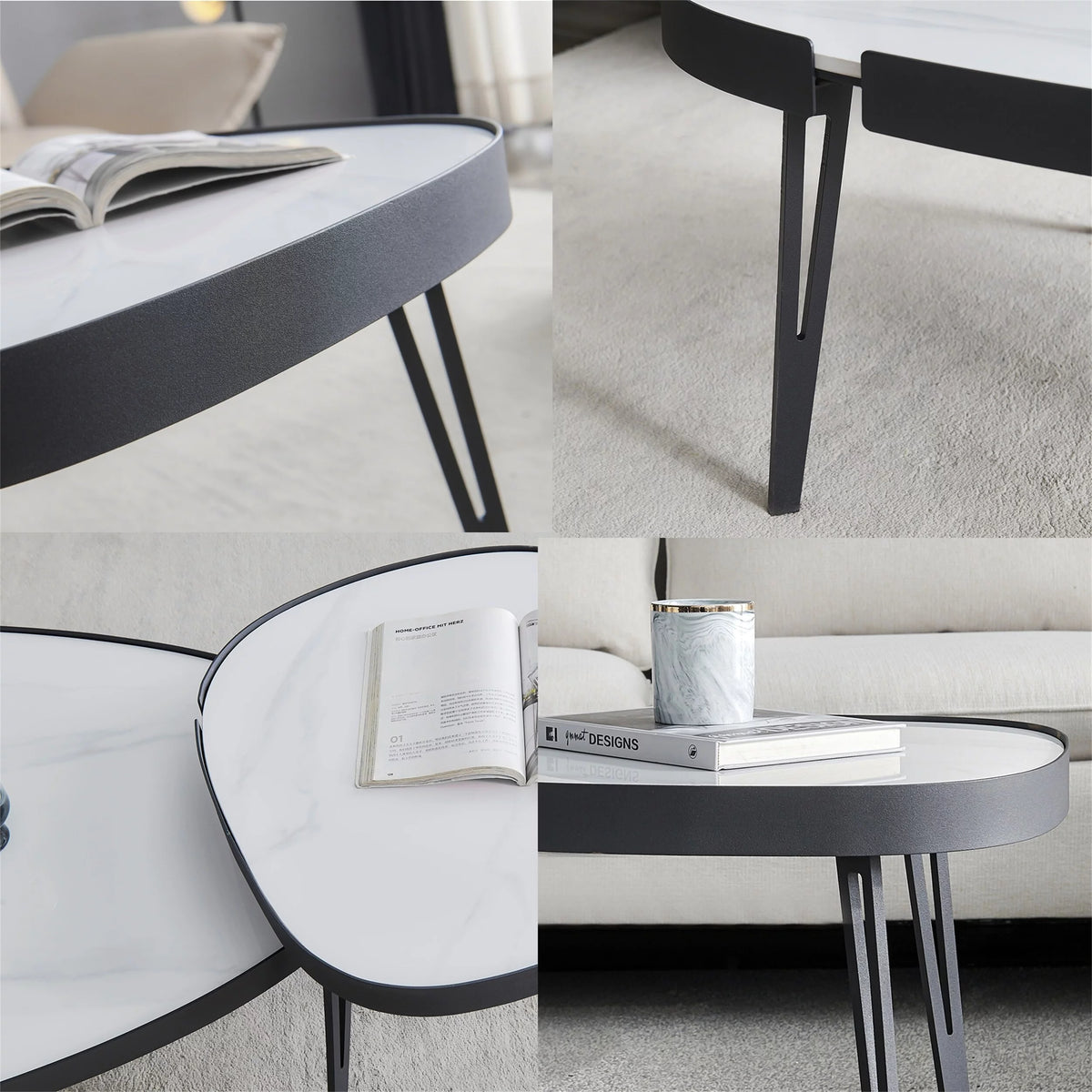 Black Metal Frame Sintered Stone Coffee Table Q8032