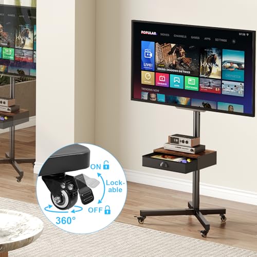 Rolling TV Stand with Power Outlet, Adjustable Height Mobile TV Cart with Wheels W304785