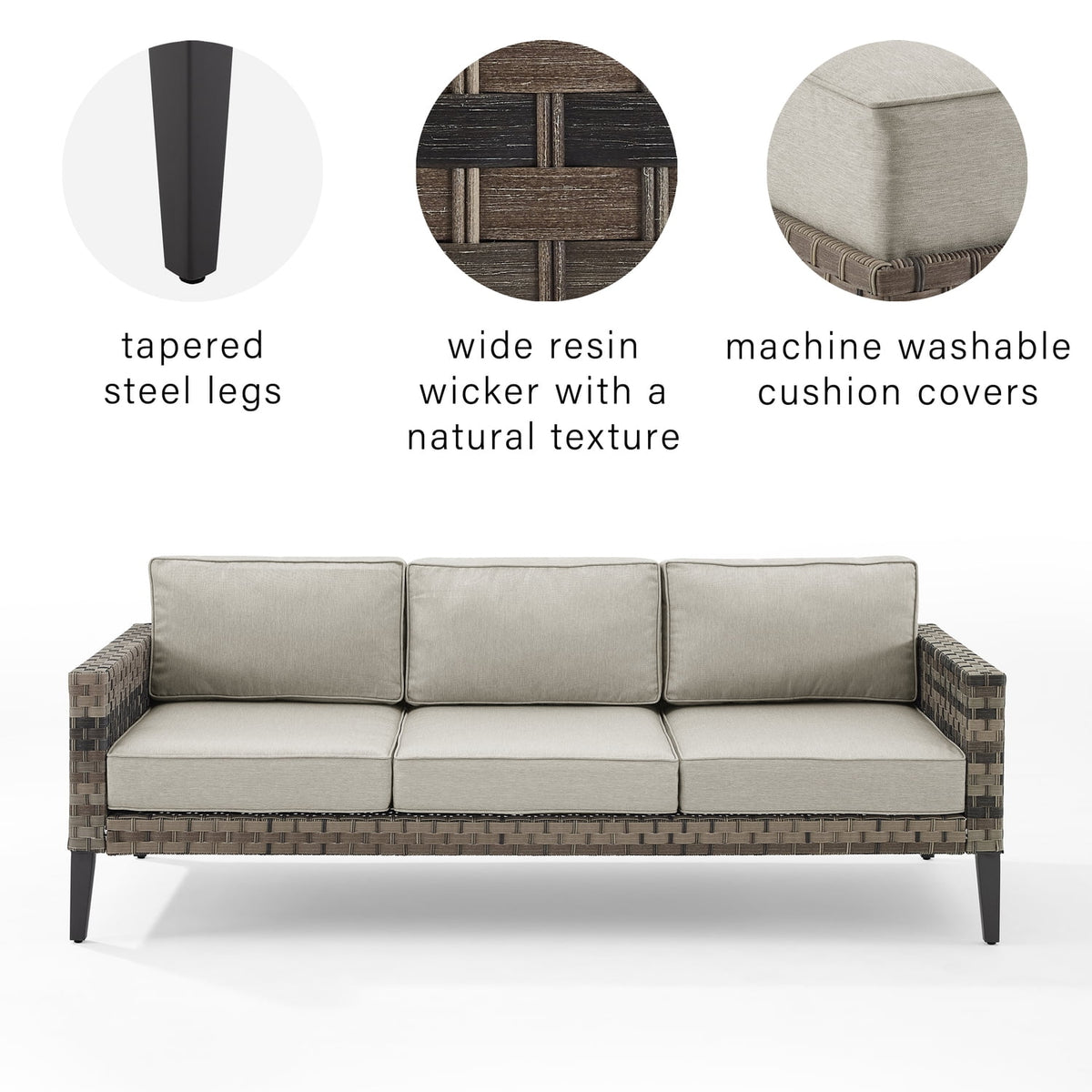 Modern Wicker Outdoor Sofa in Taupe/Brown B500