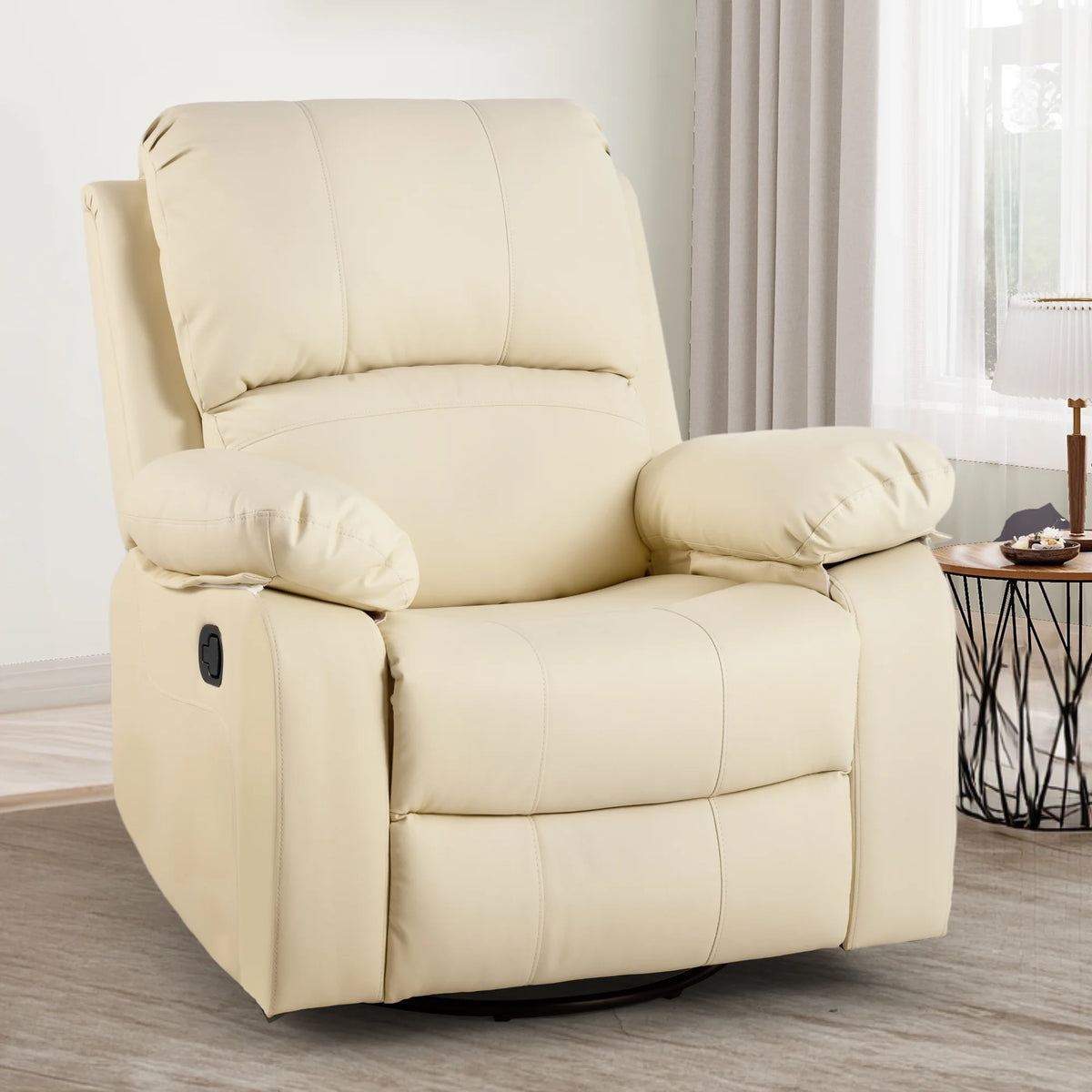 Beige Leather Swivel Glider Rocker Recliner F820