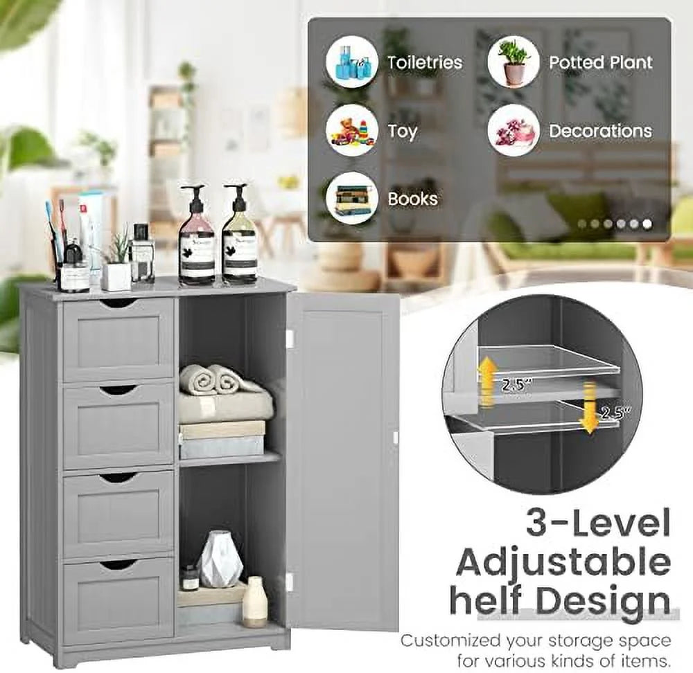 Grey Wooden Bathroom Floor Cabinet with 1 Cupboard and 4 Drawers E301