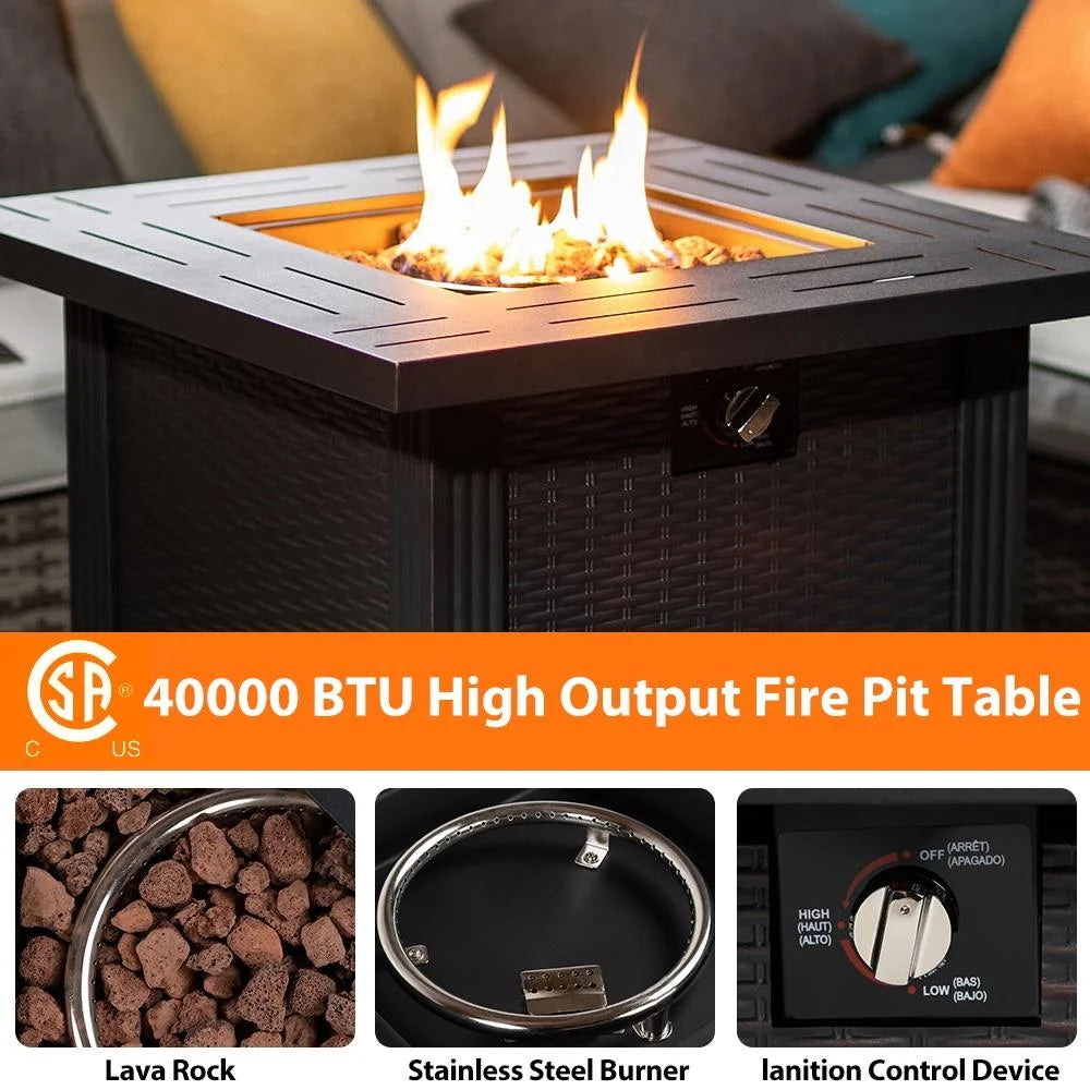 Propane Fire Pit Table 40,000 BTU Auto-Ignition with Lid & Lava Rock N177988