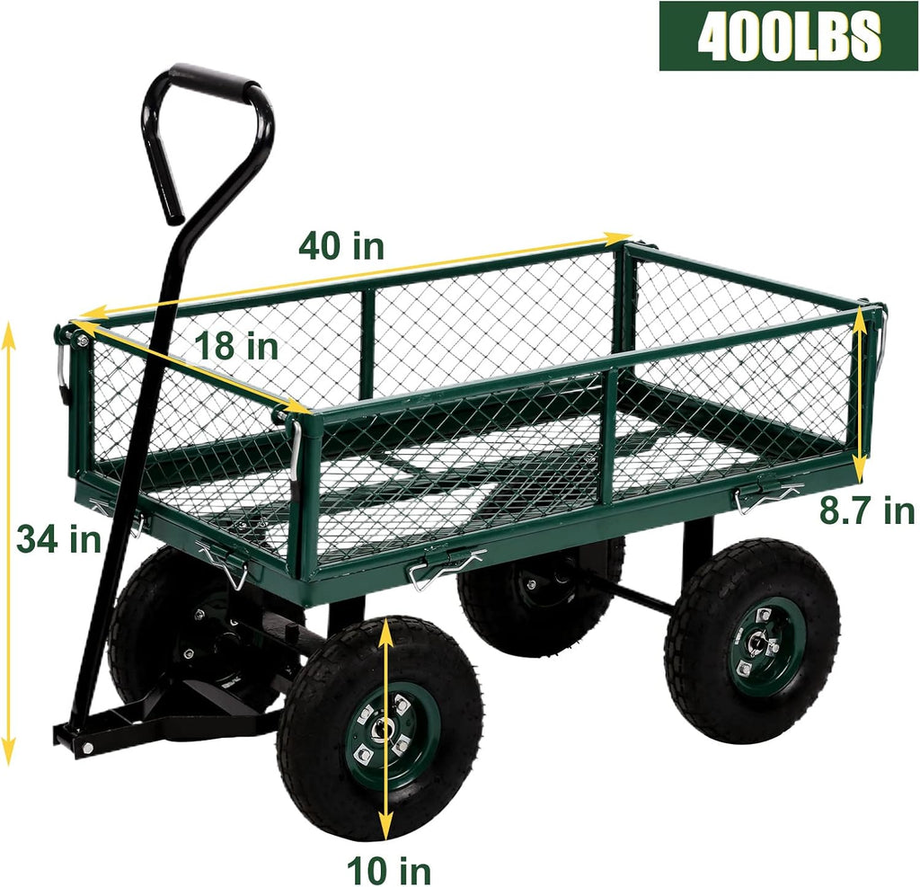 Heavy Duty Steel Utility Cart with Removable Sides and 10 Inch Wheels, Green G4717