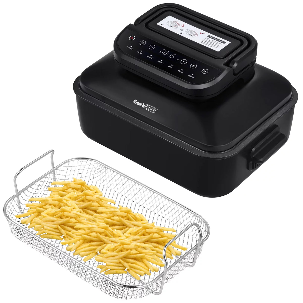 7-in-1 Indoor Grill with 6 Qt Air Fryer, 1500W, Black G16629