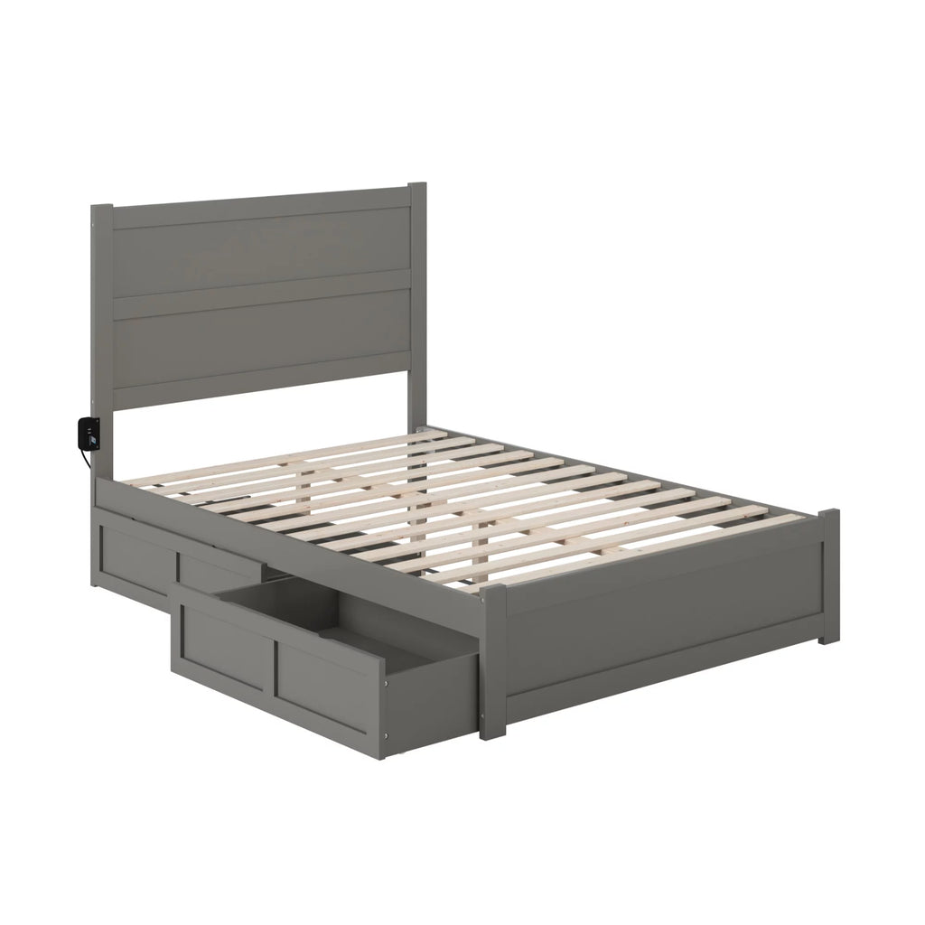 Gray Wood Full Bed with Footboard and 2 Drawers D385480